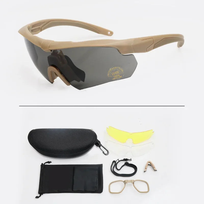 New Style Tactical Goggles CS Airsoft Windproof Shooting Glasses HD 3 Lens Motocross Motorcycle Mountaineering Safe Glasses