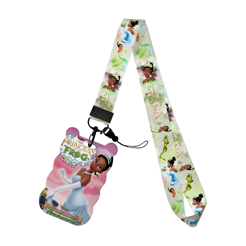 Disney The Frog and Princess Tiana Card Holders Lanyards Girls Door Card Case Hanging Rope Badge Holder Neck Strap Card Holder