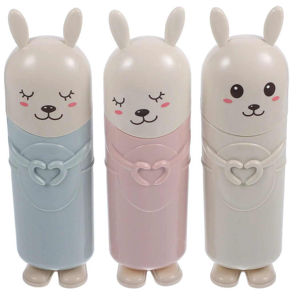 3Pcs Cartoon Animal Toothbrush Cup Set Portable Travel Toothbrush Case with Lid for Home Office Students Mouthwash Storage