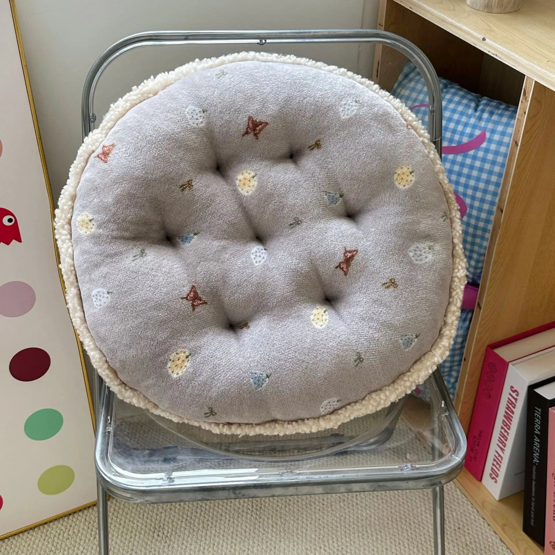 Winter new round milk fleece cartoon seat cushion cute office chair cushion balcony futon bay window cushion