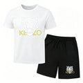 Summer new tiger head print casual suit men's short sleeved T-shirt+shorts two-piece set