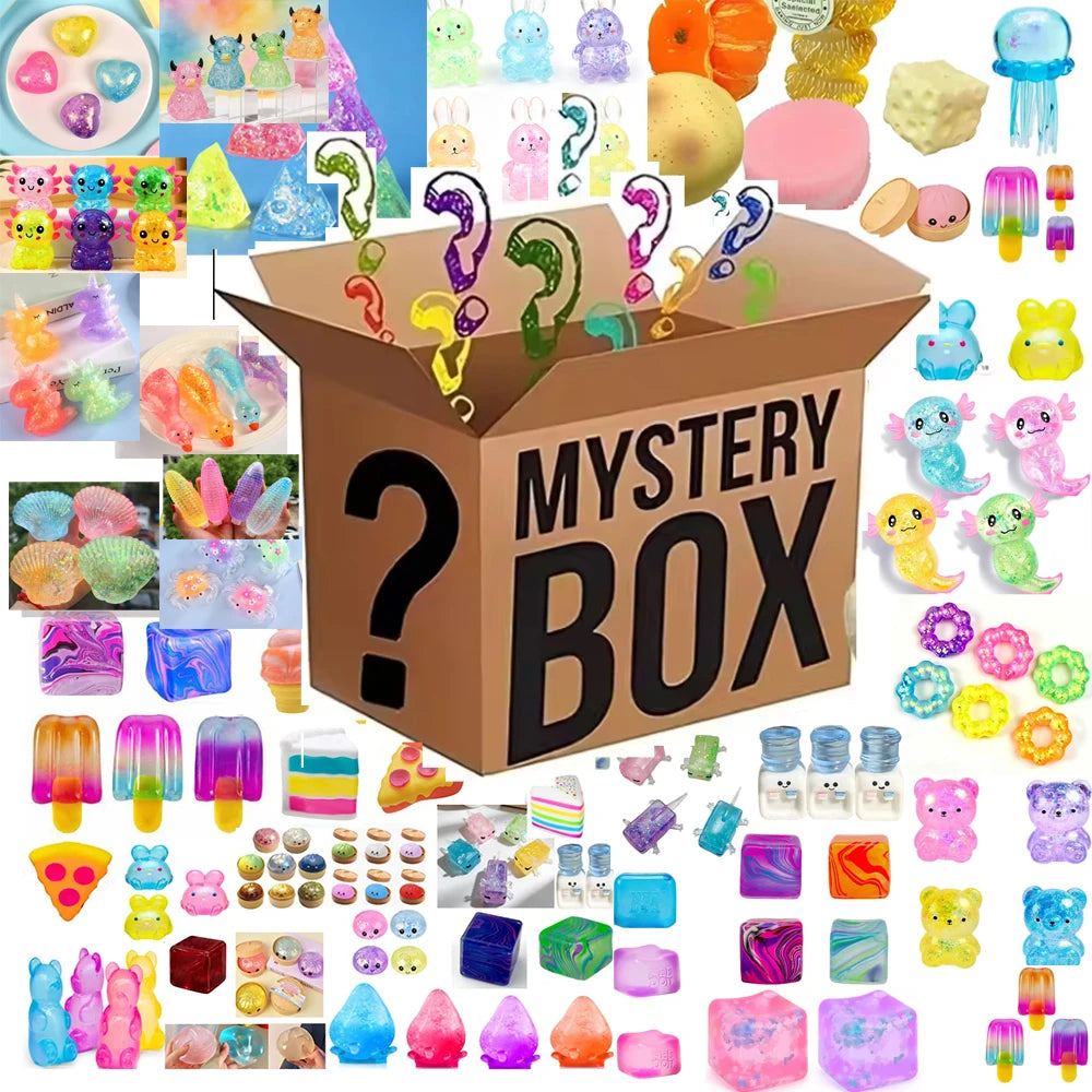 100+ Pieces Assorted Squishy Figures Blind Box Surprise Toy Slow Rising Soft Fidget Toys Featuring Moai Head Panda Rabbit Stress