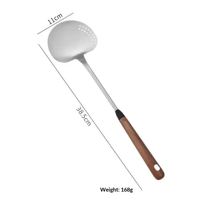 1Pcs Stainless Steel Turner With Wooden Handle Heat-Resistant Long Handle Soup Ladle Spatula Kitchen Cooking Utensils