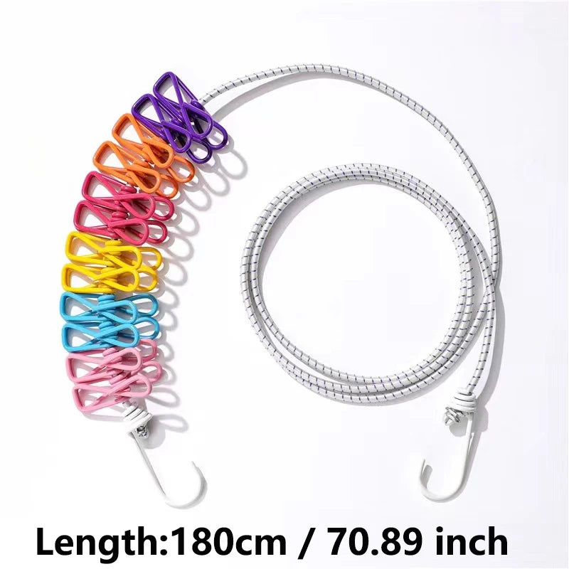 12 Clips Retractable Clothesline,Portable Windproof Laundry Drying Rope,Adjustable Indoor Outdoor Clothe Line for Travel Camping