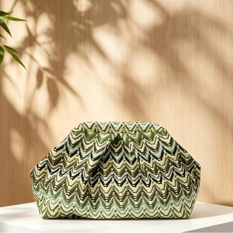 European American Bohemian Clutch, Beach Leisure Vacation Clip Bag Fashion Niche Design Color Block Large Capacity Evening Bag