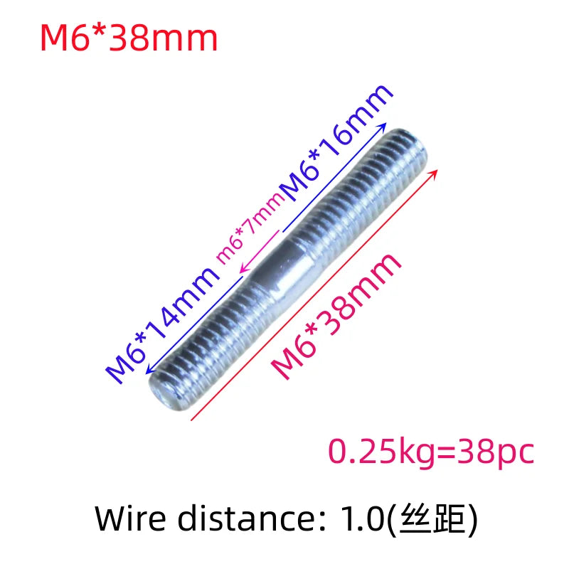Motorcycle car exhaust pipe screw muffler interface cylinder block screw column bolt M6 to 8 to 10 M7 8mm double headed threaded