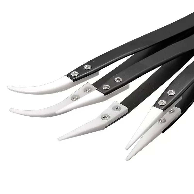 3PCS Ceramic Straight Tip Electronic Soldering Tweezers Anti-Static Reverse Acid Resistant Precision Chuck Ceramic Tweezers