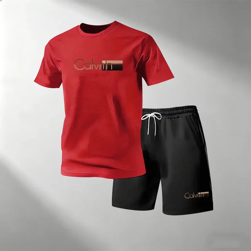 2026 Summer Men Streetwear Two Piece Set O Neck T Shirt Sports Shorts Quick Dry Fitness Running Outfit Fashion Casual Tracksuit