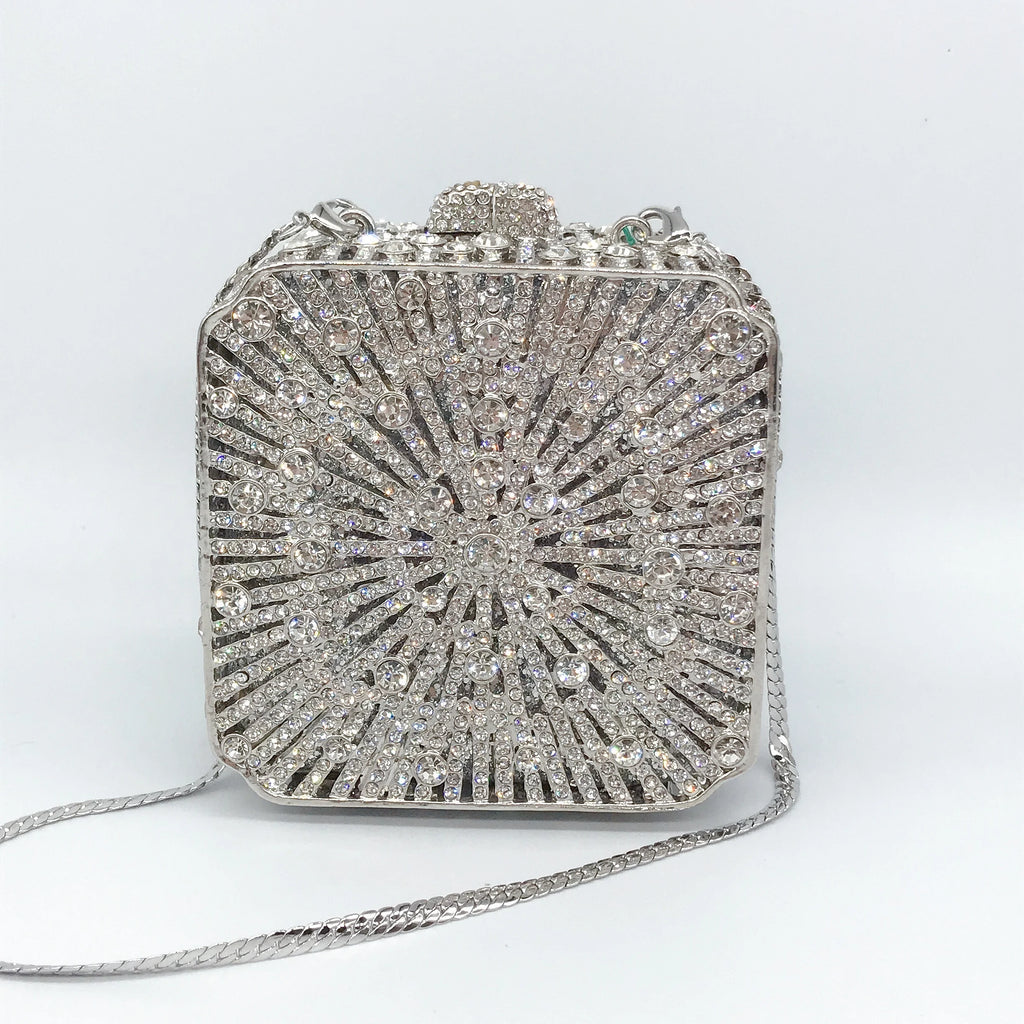 Women Clutch Bag Small Square Box, Full Cover Rhinestone Crystal Evening Bag, Handmade Bridal Party Wedding Prom Dinner Purse