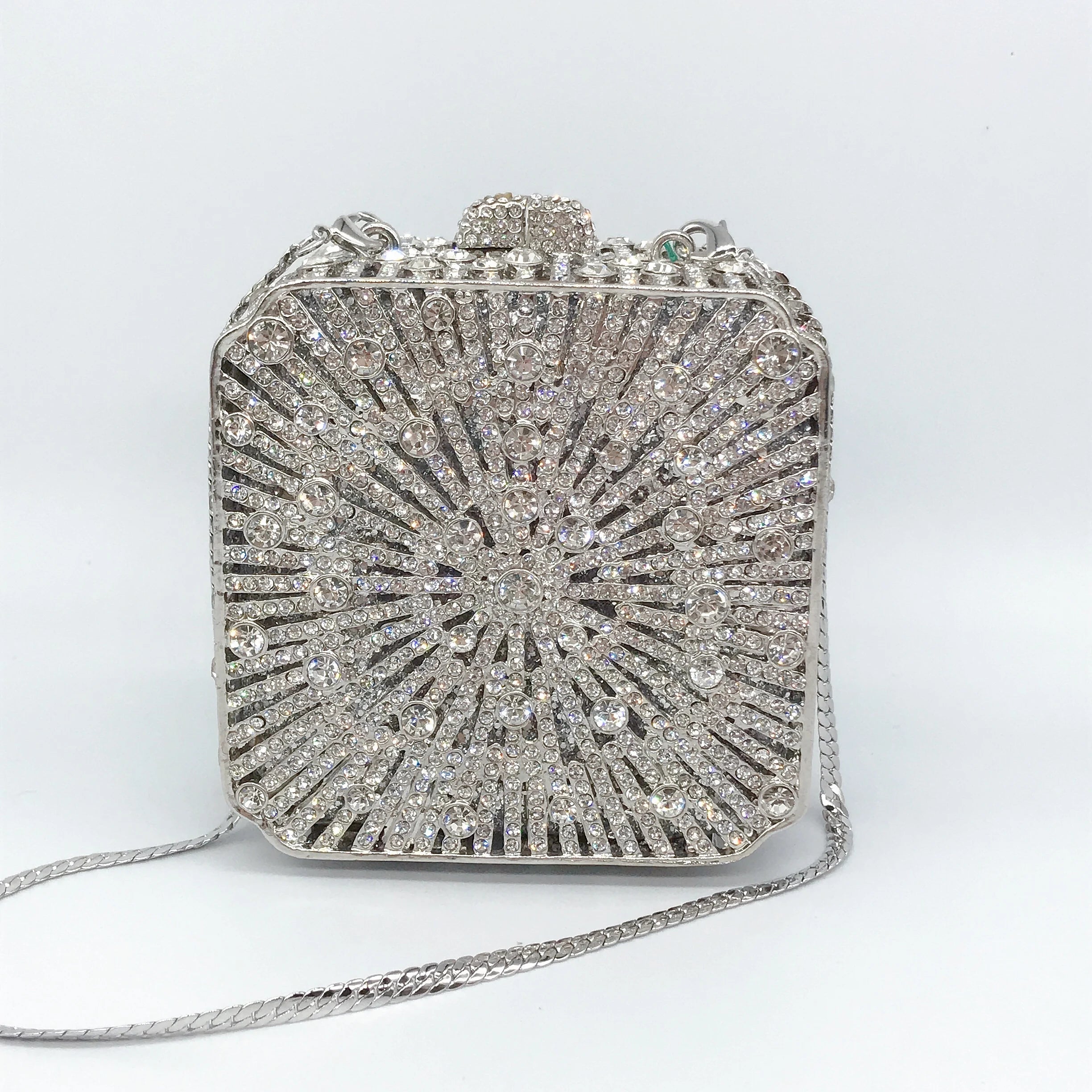 Women Clutch Bag Small Square Box, Full Cover Rhinestone Crystal Evening Bag, Handmade Bridal Party Wedding Prom Dinner Purse