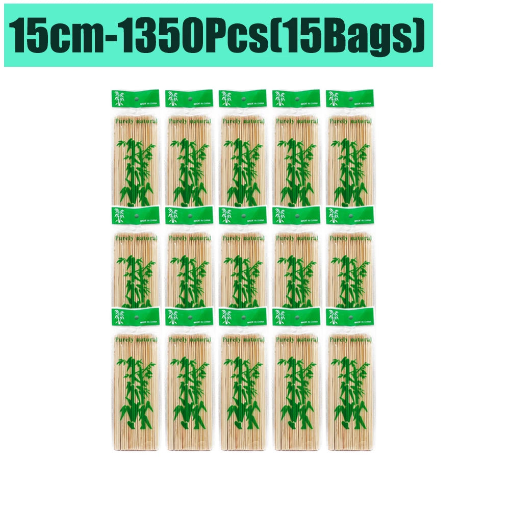 90-1350Pcs Disposable BBQ Bamboo Sticks 15/20/25/30cm for Grilling, Fruit, Kabob,BBQ, Barbecue, Kitchen, Camping, Outdoor