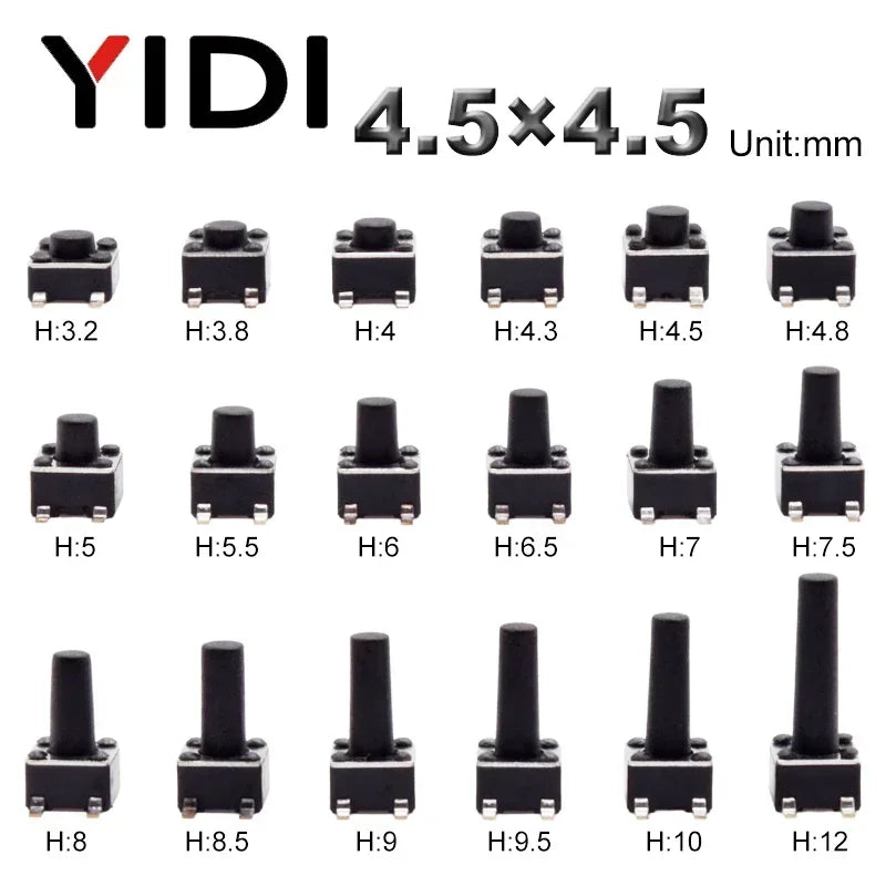 50pcs 4.5*4.5*4/5/6/7/8/9/10/12mm Momentary Tactile Tact Push Button Switch On Off 4 Pins SMD SMT Microswitch Electronic Set