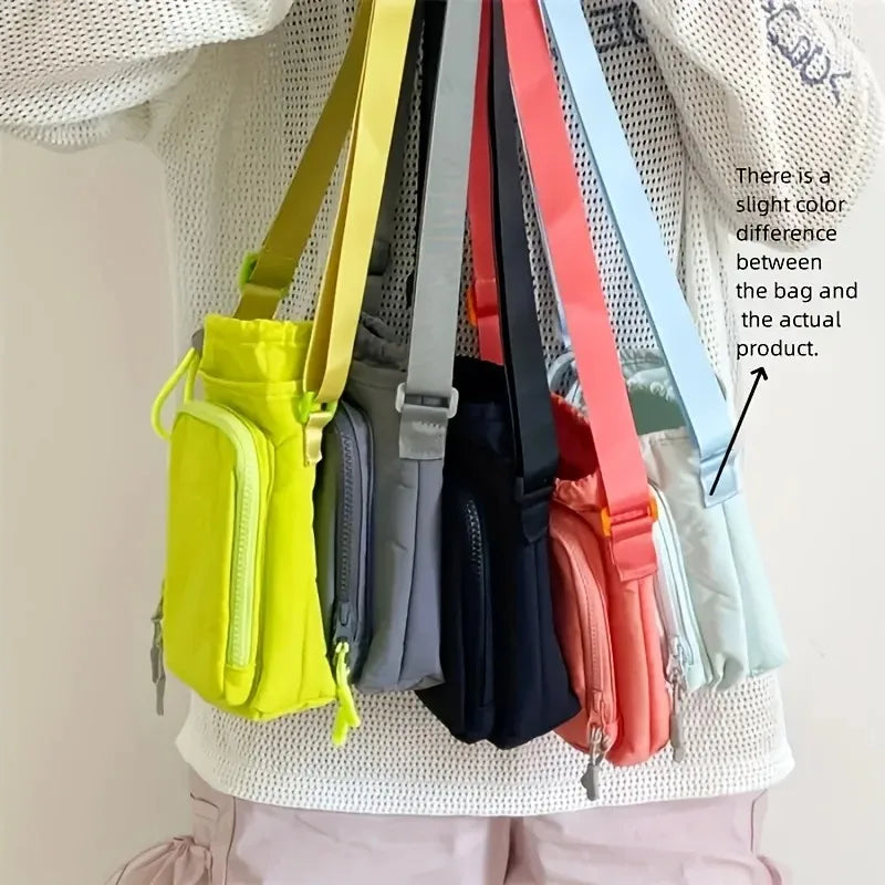 Small Water Bottle Carrier Bag with Adjustable Shoulder Strap Convenient Outdoors Water Bottle Pouch with Phone Pocket