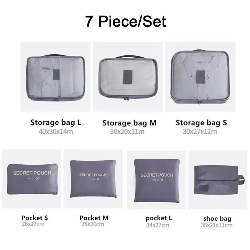 6/7 Piece Set Travel Storage Bag Large Capacity Luggage Clothes Sorting Organizer Set Suitcase Pouch Case Shoes Packing Cube Bag