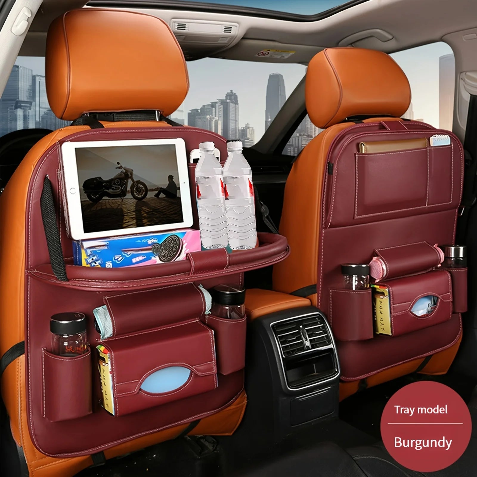 Upgrade Your Car with This Luxurious PU Leather Storage Bag and Tray - Perfect for Snacks and Toys