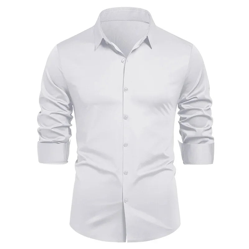 High-end Formal Work Shirts Men Spring Autumn Long Sleeve Elastic Shirt Anti-wrinkle Free Ironing Business Comfort Slim Workwear
