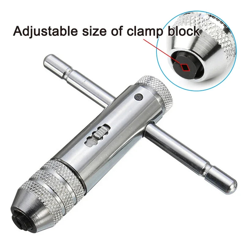 Ratchet T Handle Tap Wrench Machine Screw Thread Milling T-shape Taps Both Way Hand Tap Set Adjustable Manual Tapping for Home U