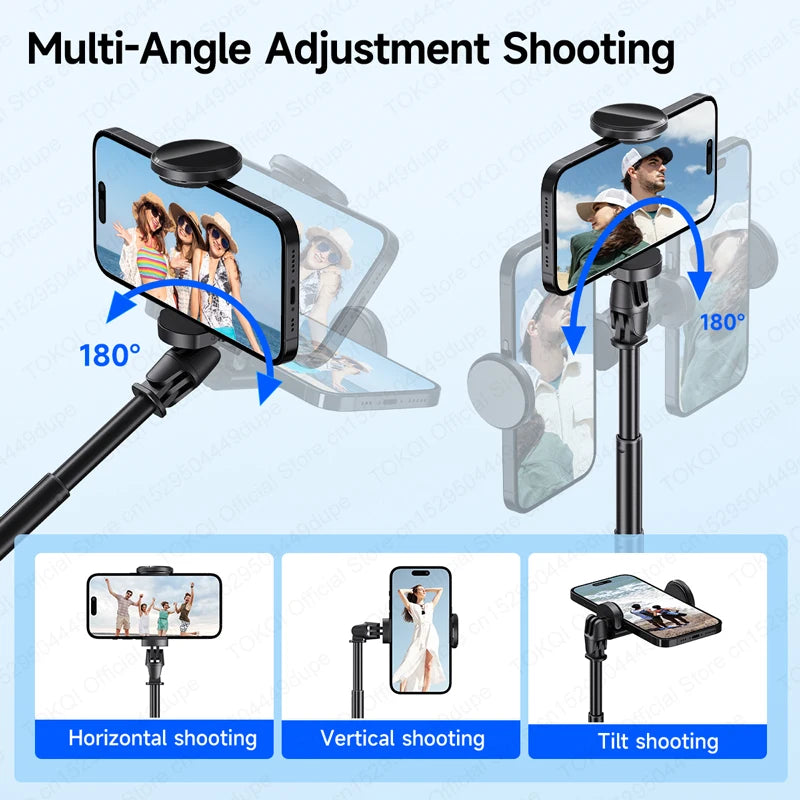 TOKQI TT01 Auto Pop Up Selfie Stick Tripod  Hidden Phone Clip Expandable 52.36" for Mobile Phone with Bluetooth Magnetic Remote