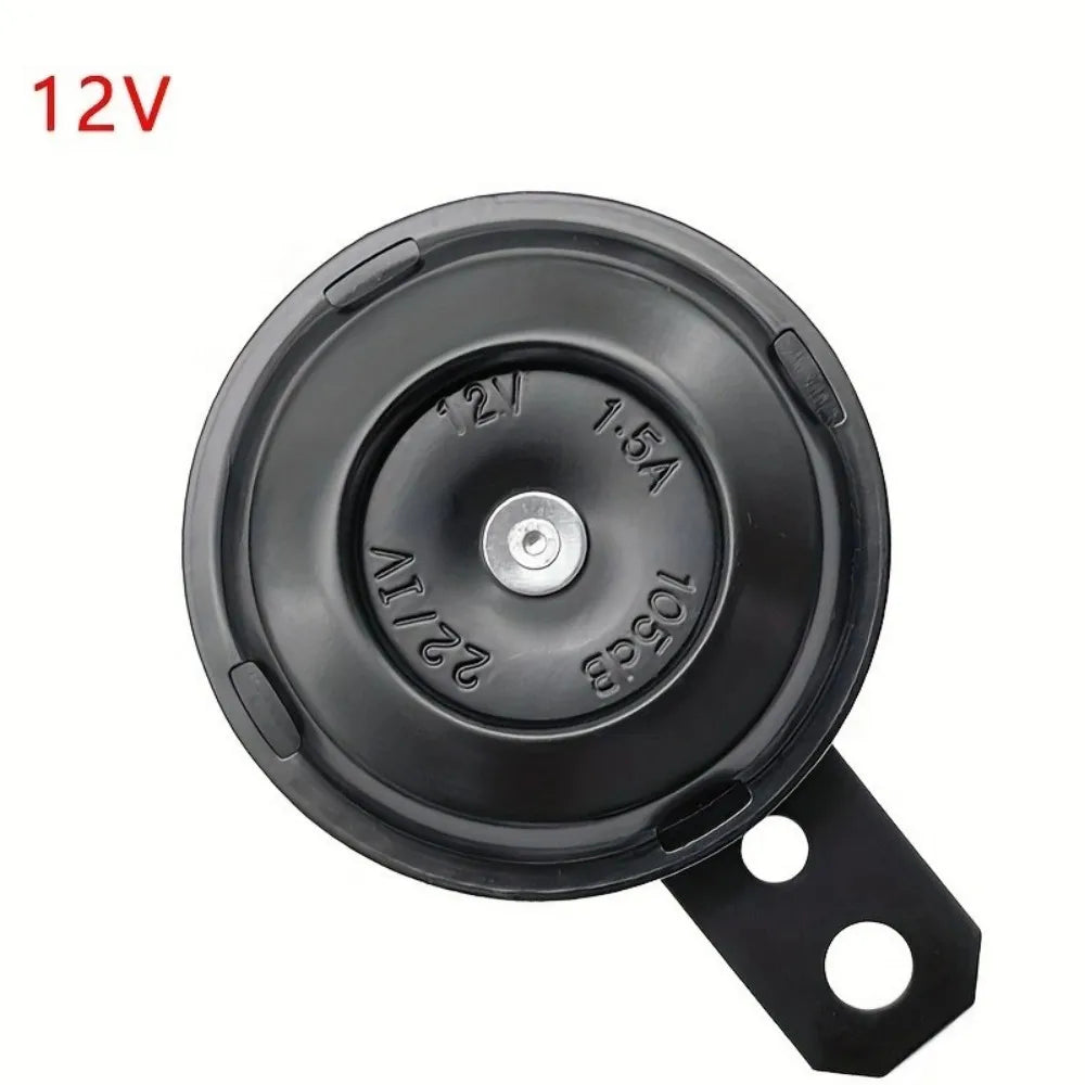 Universal Motorcycle Electric 12V 1.5A/48V 60V 72V 0.2A  Round Black Basin Air Horn Motorbike Loud Disc Speaker 105dB,Pack of 1