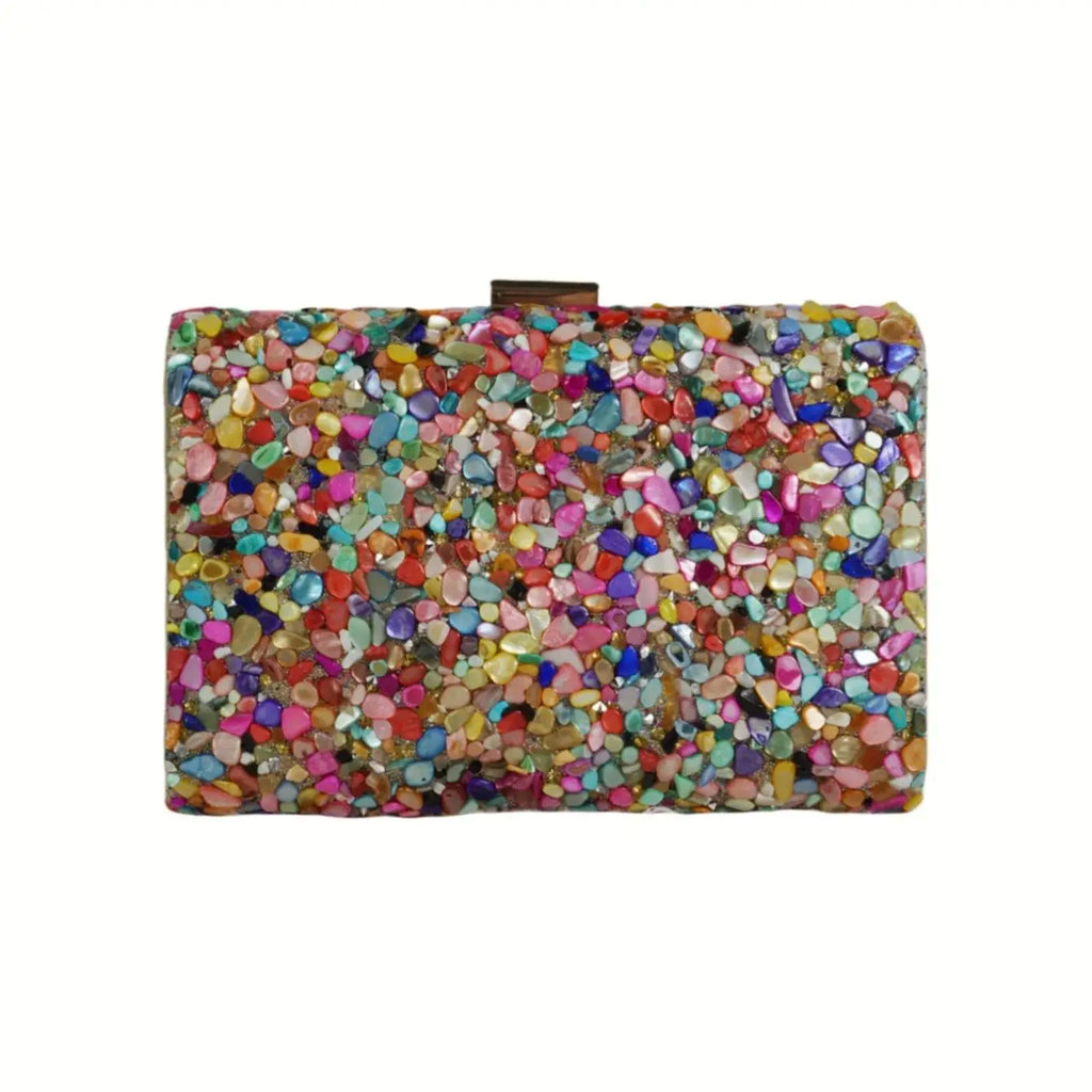 A beautiful and noble banquet bag with colorful stones, suitable for ladies' parties, gatherings, and weddings.