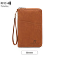 Multi-Functional RFID Blocking Passport Wallet Zipper Travel Document Holder Wrist Strap Multi Passports Card Ticket Organizer