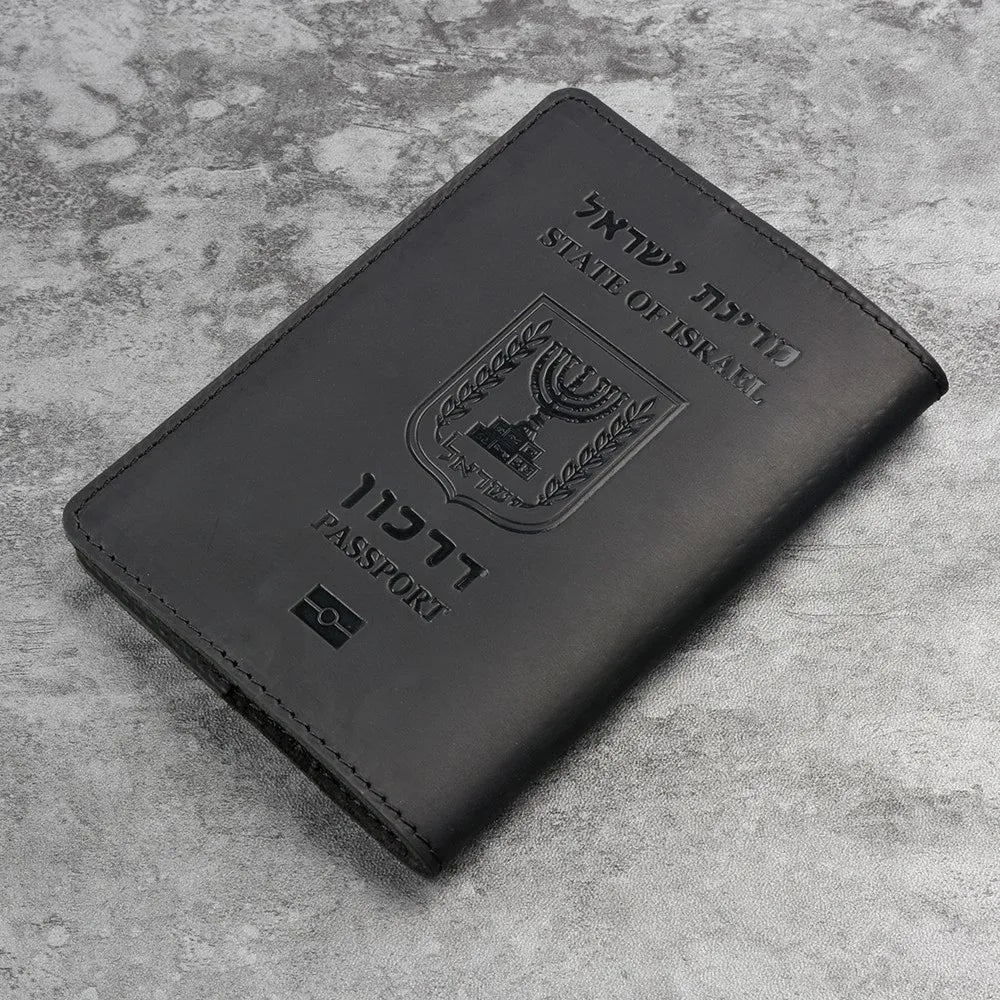 AIGUONIU Genuine Leather Israeli Passport Cover for Israel Credit Card Holder Hebrew Passport Case Unisex Travel Wallet