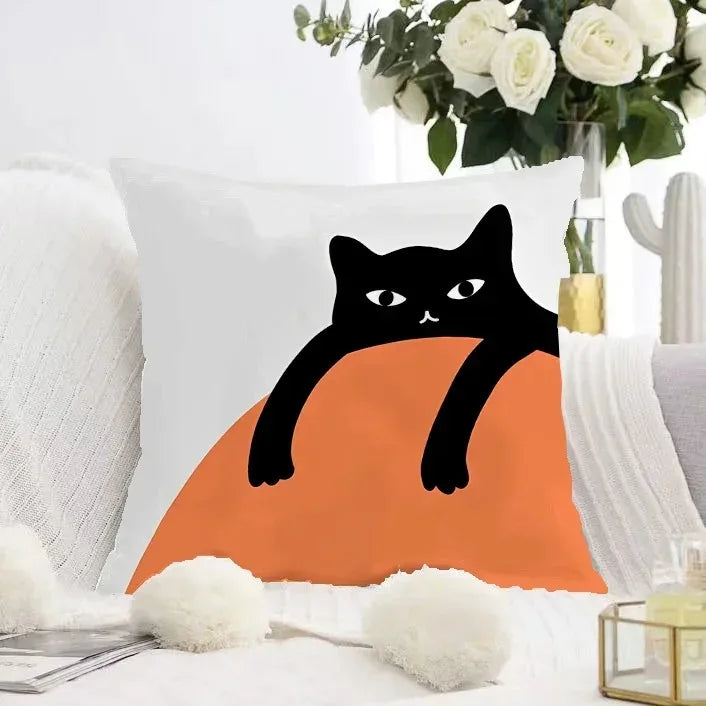 Cute Black Cat Double-sided Printed pillow cover Short plush Suitable living rooms bedrooms sofas throw cushion cover