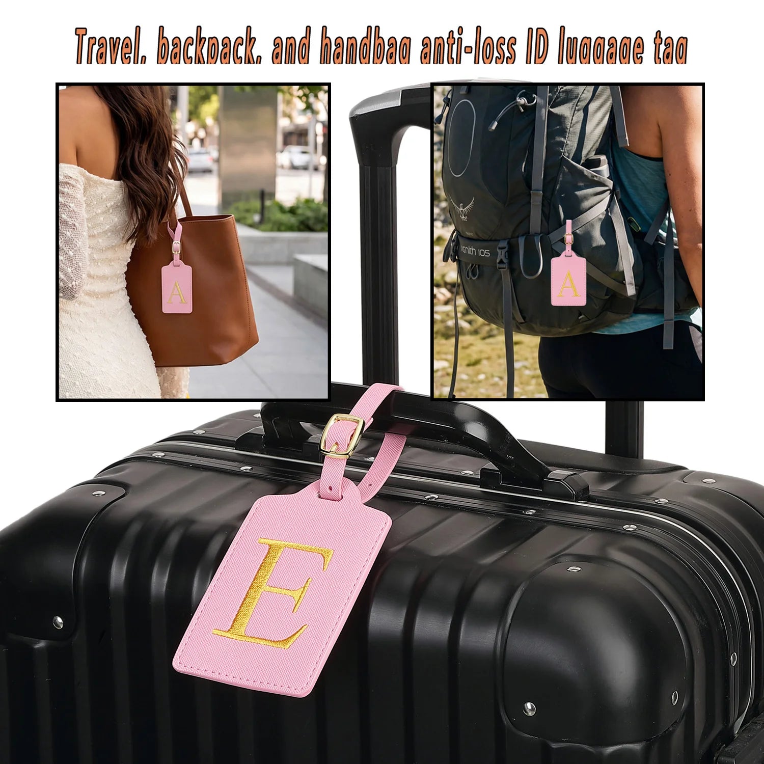 MIYIN 26 letters Luggage Tags for Suitcases PU Leather Privacy Protection Bag Tags Travel Accessories Essential, Pink