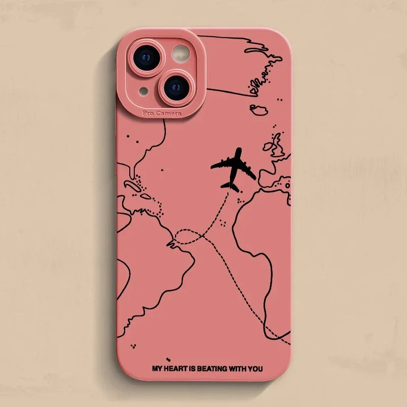 Travel-nspired Airplane Route Desian Phone Case For iPhone 16 15 14 13 12 11 Pro Max Mini 7 8 Plus X XR XS Soft Silicone Cover