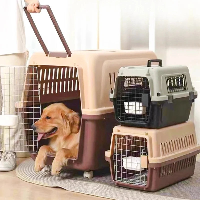 ‌Large Dog Crate for Air Travel - Pet Carrier with Wheels, Foldable Kennel for Golden Retriever, Airline Approved Portable Cage