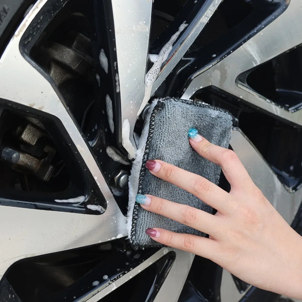 Dual-Sided Microfiber Car Wash Sponge Wipe Leather Gentle Scrubbing Pad Auto Interior Body Stain Removal Cleaning Polishing Tool