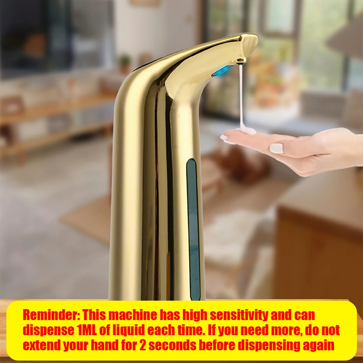 Large Capacity 13.53 Ounces (400ml) Infrared Sensor Touchless Automatic Foam Hand Soap Dispenser, with a High-End Gold-Colored Bottle. Smart Sensor Liquid Container, Suitable for Hand Washing, Kitchen Cleaning, Home Bathroom