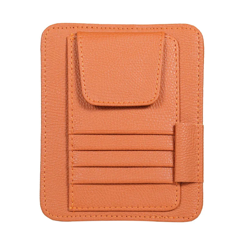 Car Sun Visor Organizer PU Leather Car Document Storage Pouch Pen Holder Multi-Pocket Sunglasses Clip Auto Interior Accessories