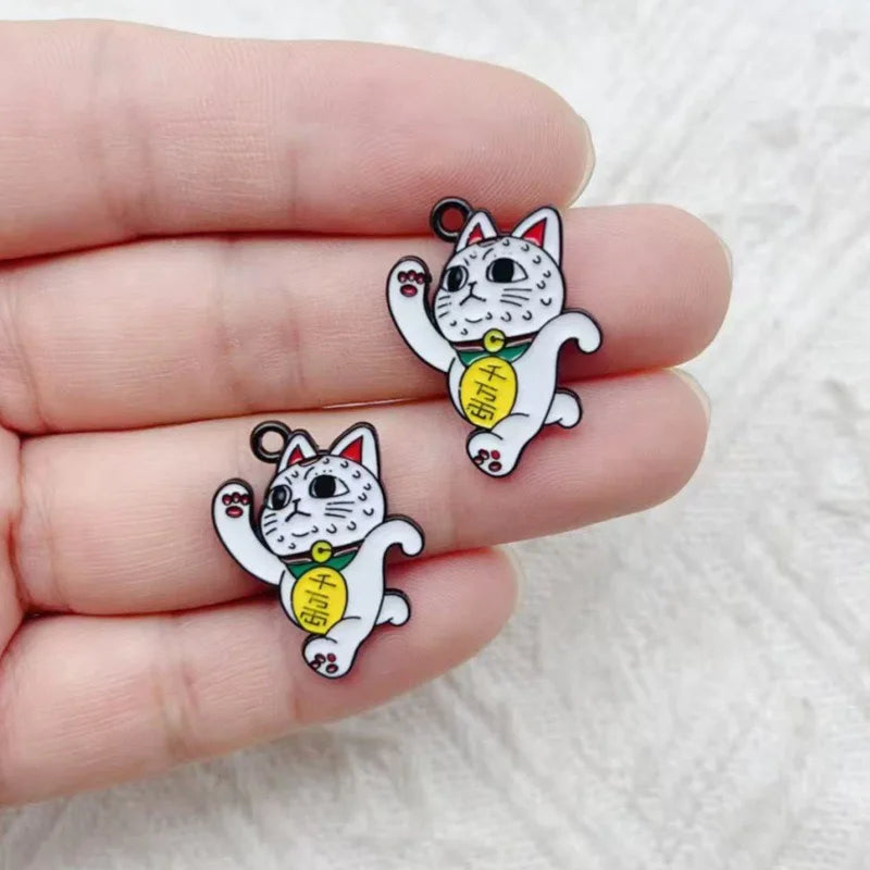 10pcs Cartoon Wealth Cat Pendant Necklace Bracelet Keychain DIY Jewelry Accessories Craft Accessories