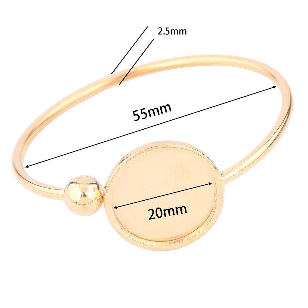 2pcs Stainless Steel 55mm Bendable Cuff Bracelet Base Blanks Gold Plated 20mm cabochon Bangle bezel settings for jewelry making