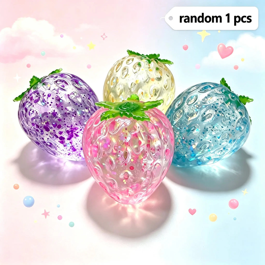 Glitter Maltose Strawberry Squishy Toy Transparent Sparkle Squeeze Fidget Toy Stress Relief Fruit Decompression Toy Kids Gift