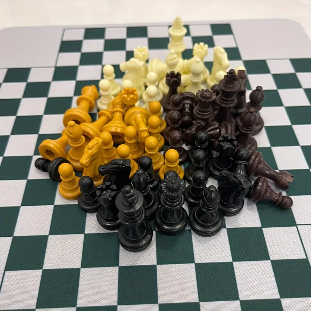 4 Players Chess Classic Board Game, 64pcs Colorful Chess（4 different color 16 PCS per color）, Chess Game for Team with Game Mat