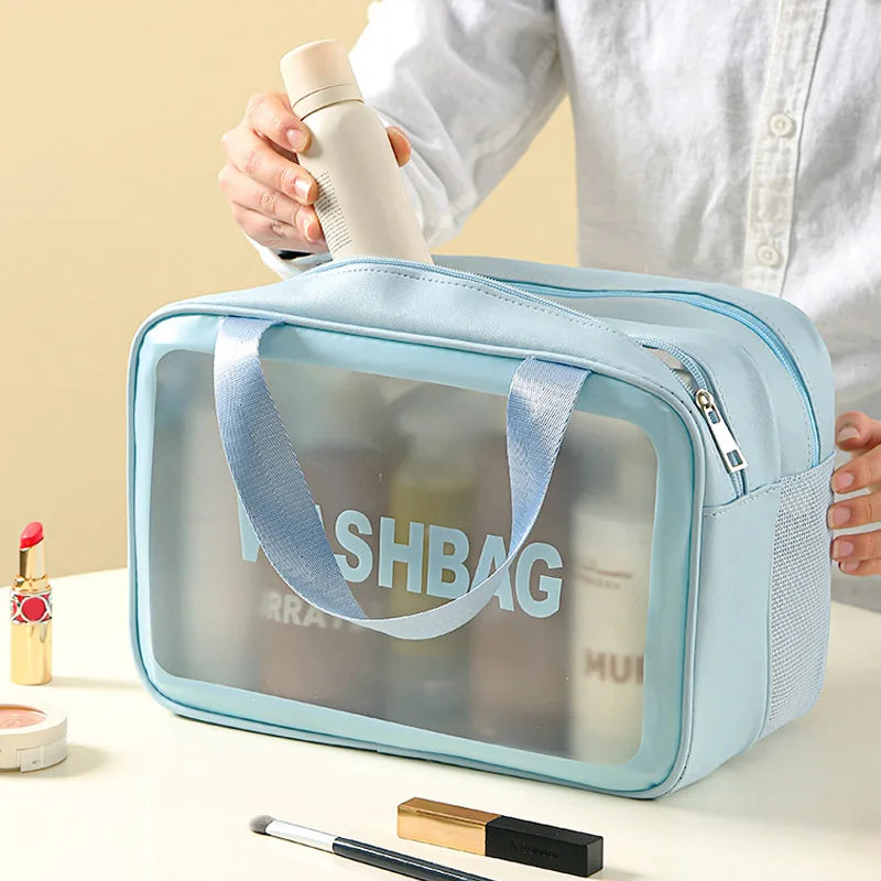 Wet-dry separation makeup bag portable toiletry bag travel essentials transparent frosted PU portable handheld bath storage bag