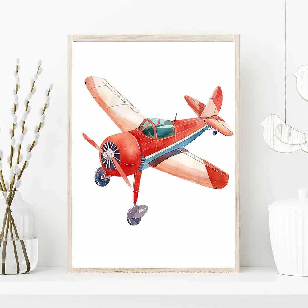 Helicopter Fire Truck Tractor  Airplane Rocket Canvas Painting Poster Nordic Wall Art Picture Kids Room Nursery Home Decor
