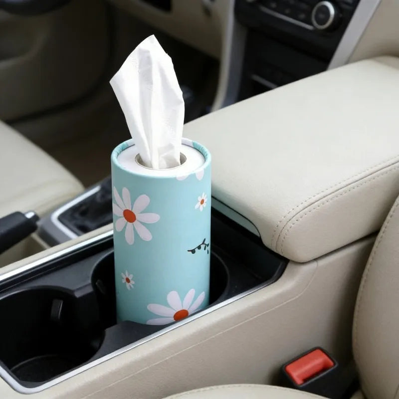 4 Compact Flower Car Tissue - Car Cylinder Tissue, Household Cylinder Tissue Tube Car Seat Cylinder Paper Including Face Towels