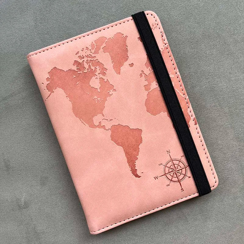 Rfid Blocking Personalised Passport Cover World Map Compass with Elastic Band Travel Essentials Passport Holder
