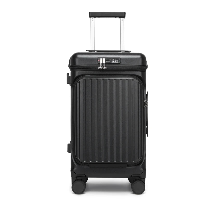 100% PC Hard Shell Luggage Front & Top Opening Suitcase with Spinner Wheels TSA Lock Laptop Compartment, Carry-On Travel Trolley