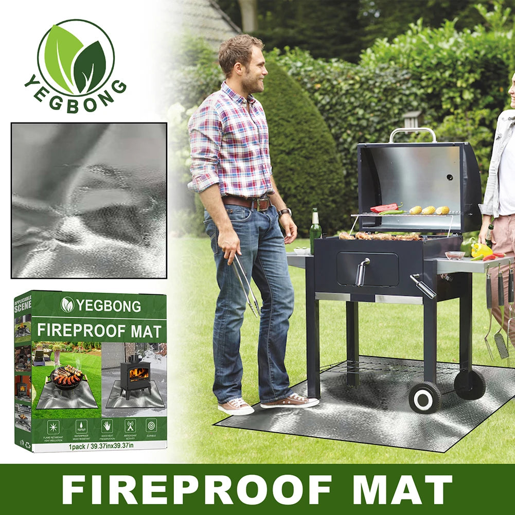 100cmx100cm Grill Mat Heat Resistant Fire Retardant Base Pad Easy To Clean Large Fire Pit Mat for Grass Outdoor for Deck Patio