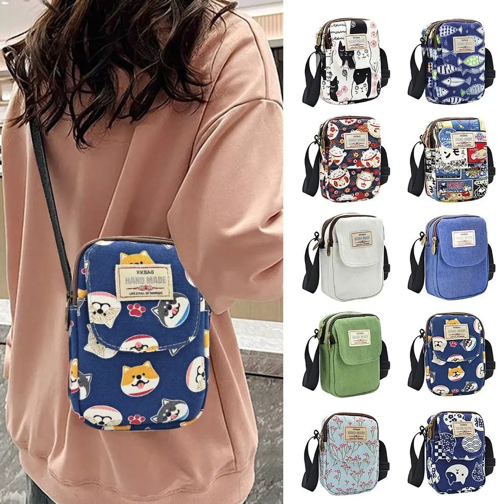 Cartoon Printed Shoulder Handbag Oxford Cloth Square Crossbody Messenger Bags Large Capacity Cosmetic Bag