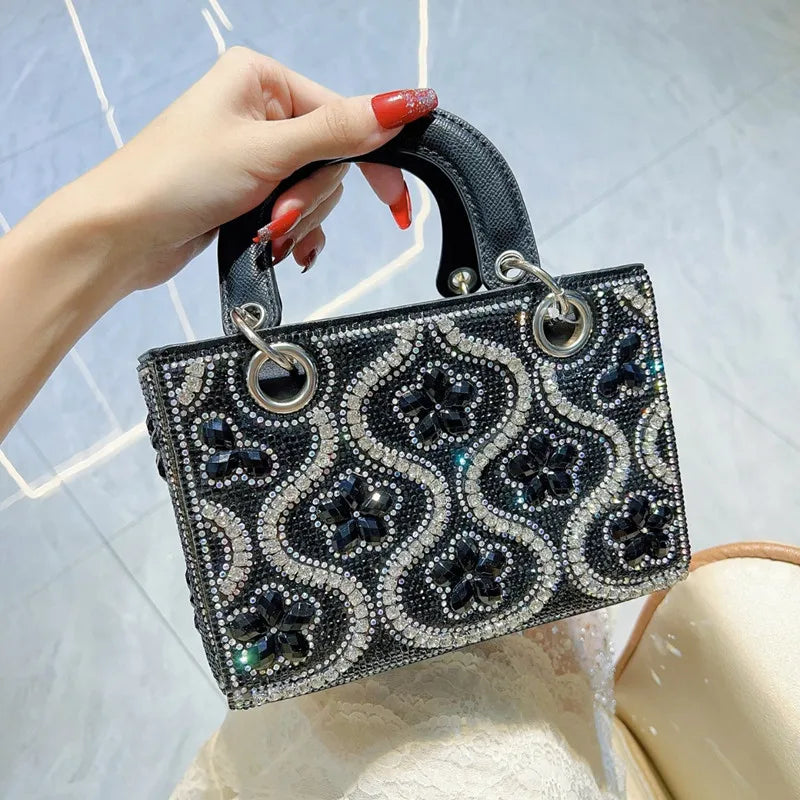 2025 Vintage Designer Crystal Evening Clutch Bag Women's Crossbody Bag Luxury Rhinestone Handbags Lady Wedding Party Tote Bag