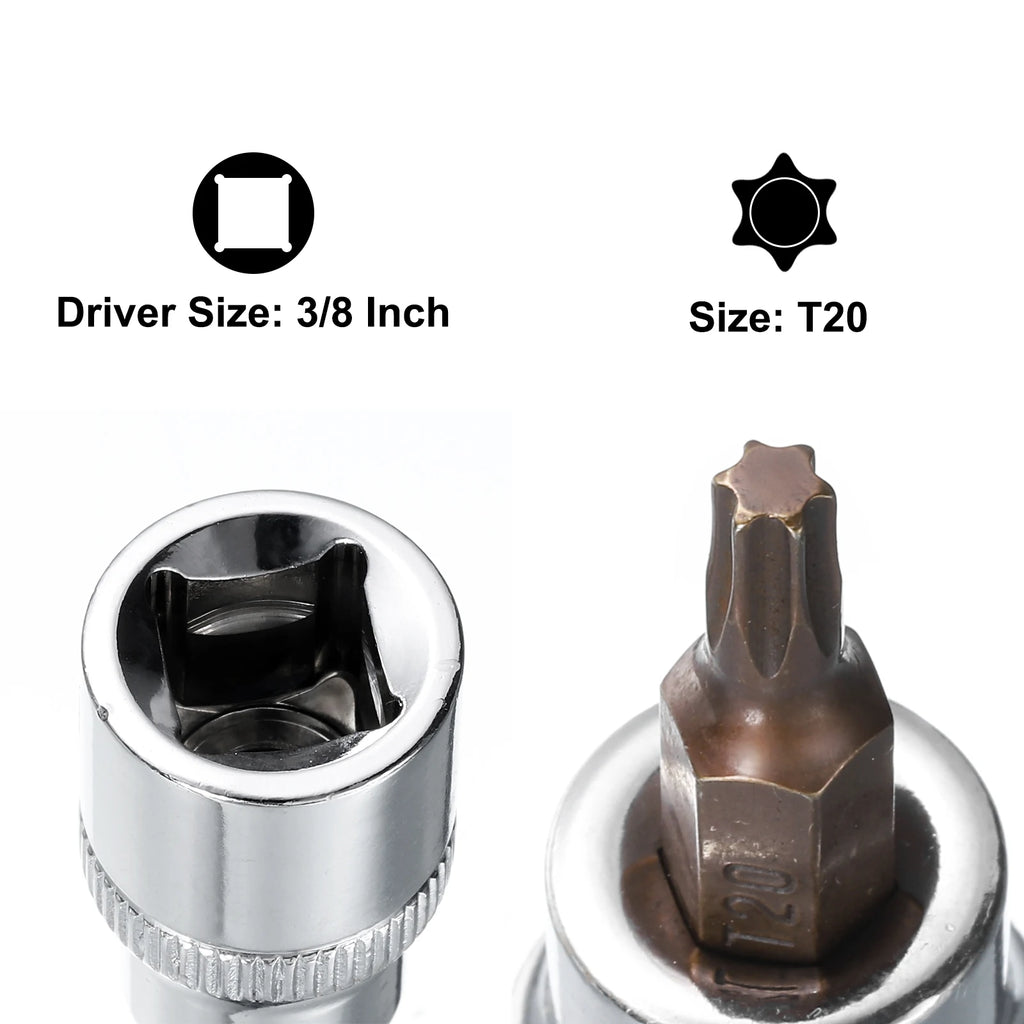 2/3/4/5pcs T8 T20 T25 T27 T30 T40 T50 Torx Bit Socket 1/4" 3/8" Drive S2 Steel Bits CR-V Sockets 38/48mm Length Use with Ratchet