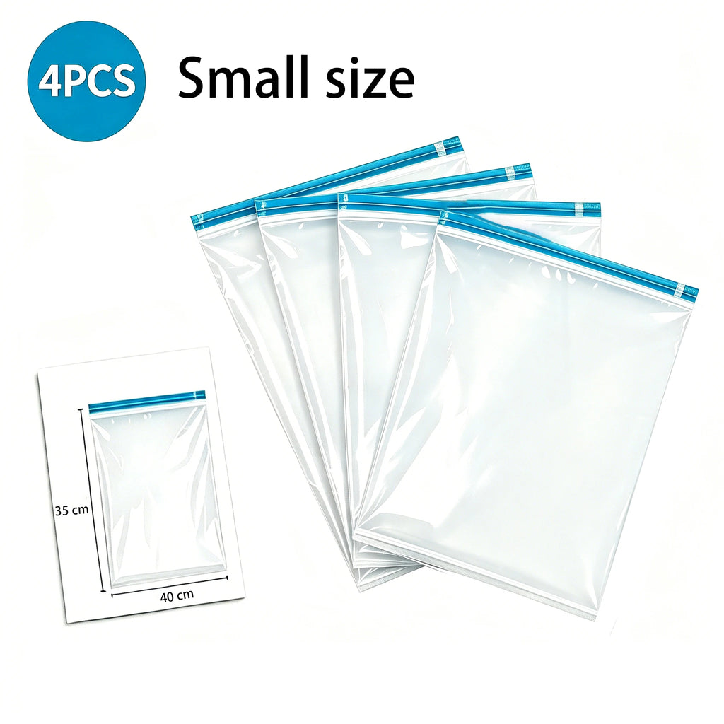 Vacuum Compression Storage Bags Travel Space Saver Hand Roll No Pump Reusable, Waterproof Double Zipper Clothes Organizer 3Sizes