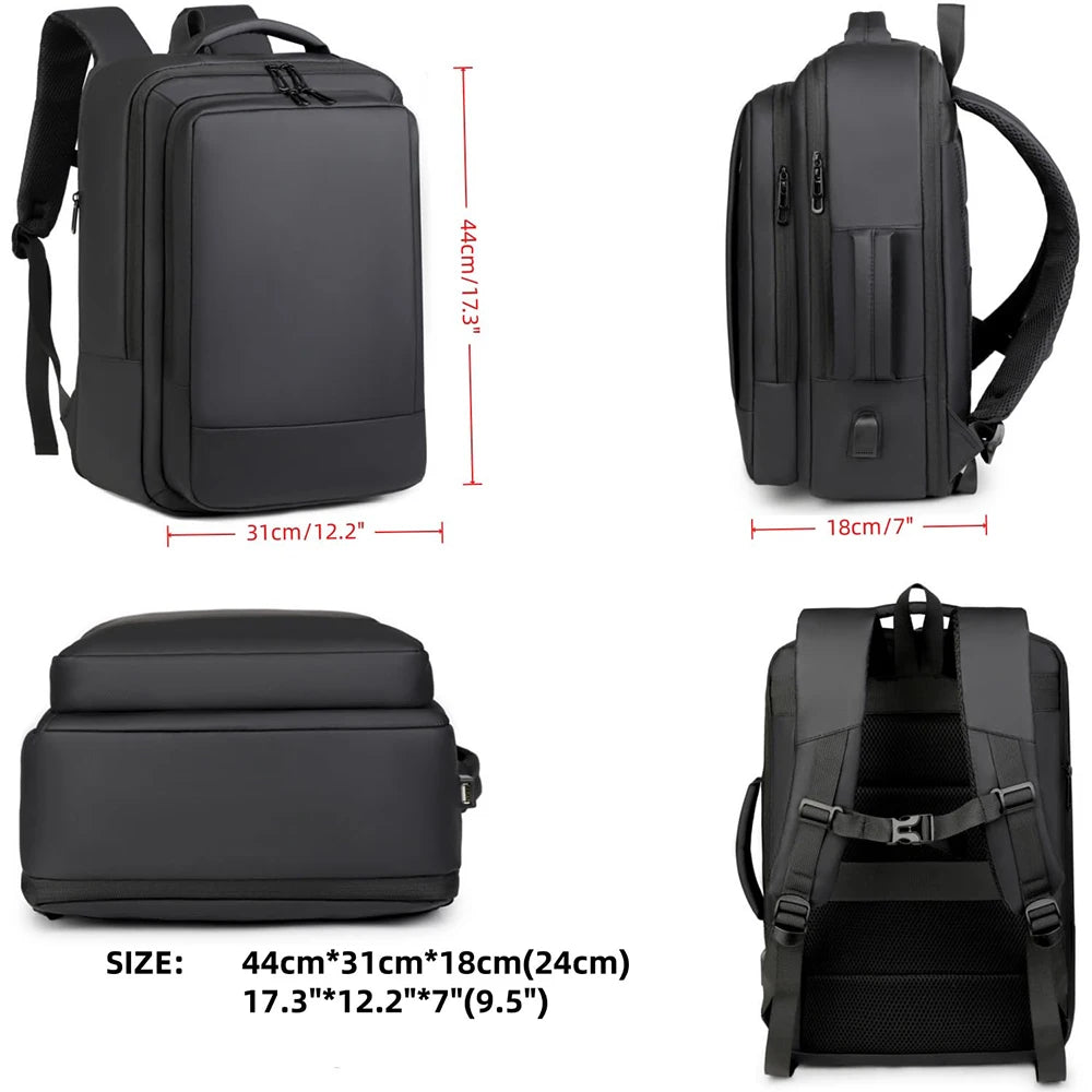 Expandable Business Travel Laptop Backpack USB Charging Port Water Resistant Large Capacity Carry On Computer Bag for Men Women