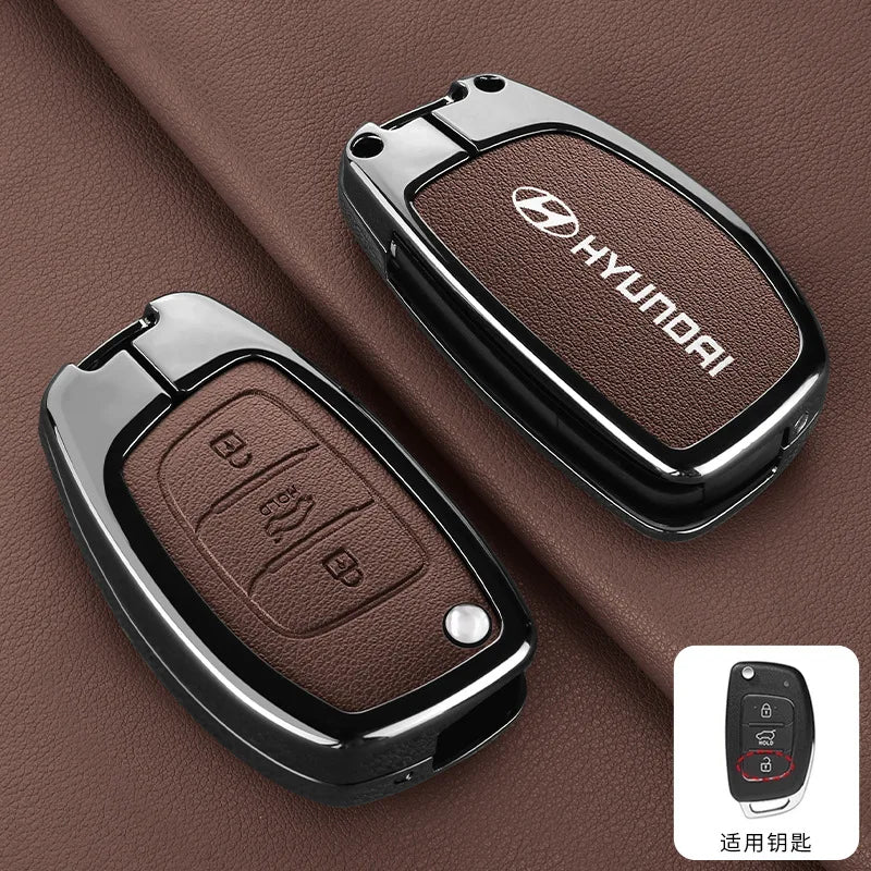 Zinc Alloy Leather Car Remote Key Case Cover For Hyundai Solaris Accent Tucson l10 l20 l30 IX35 Kia K2 K5 Rio Auto Accessories