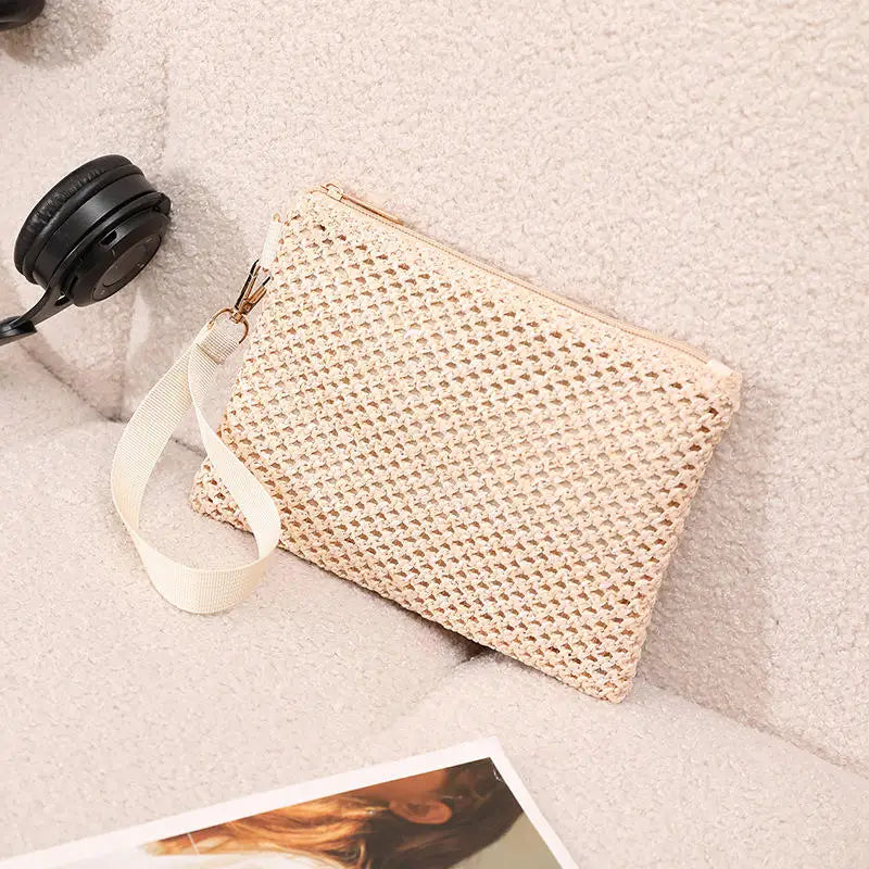Women Clutch Bag Handmade Backpack Fashion Ladies Wristlet Girl Phone Colorful Straw Woven Coin Purse Beach Wallet Fresh Sweet